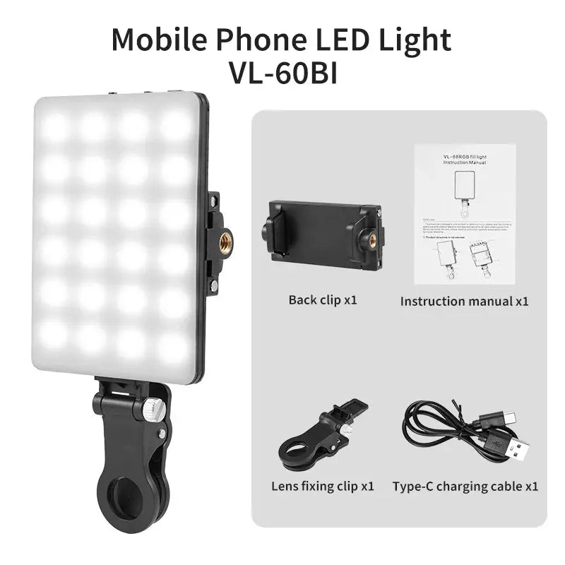 Mini RGB LED Fill Light Clip – Compact Lighting for Vlogs, Selfies & Videos E-SHOP ELEGANTE