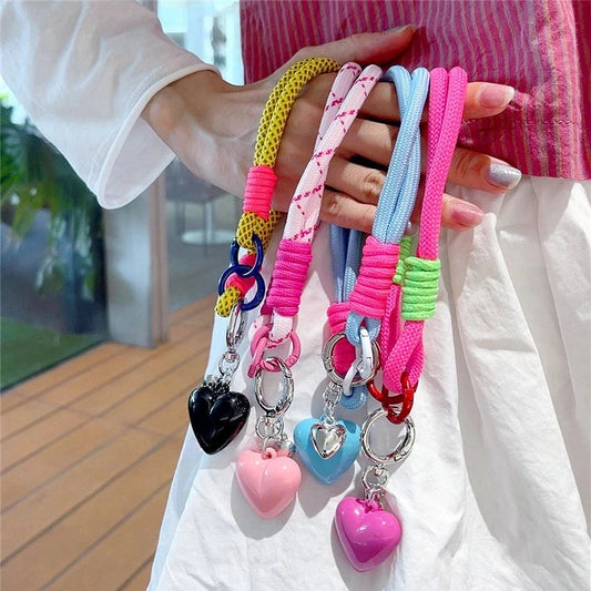 Korean 3D Heart Charm Strap – Cute Braided Phone Chain Keychain for iPhone & Handbags E-SHOP ELEGANTE