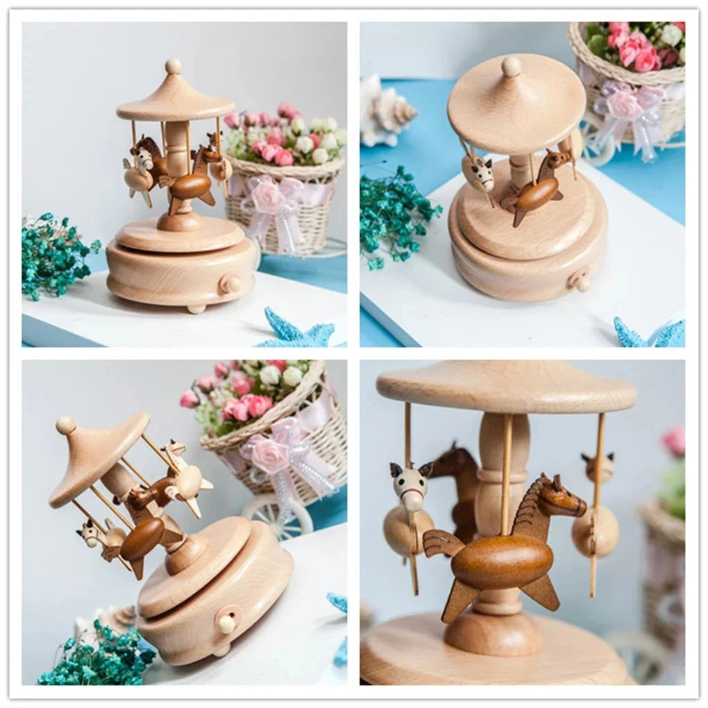 ClassicWhirl Wooden Music Carousel – DIY Hand-Cranked Box for Children’s Toys & Festive Décor E-SHOP ELEGANTE