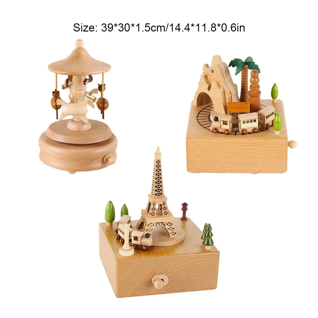 ClassicWhirl Wooden Music Carousel – DIY Hand-Cranked Box for Children’s Toys & Festive Décor E-SHOP ELEGANTE
