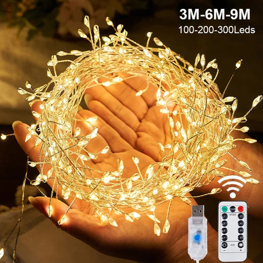 SparkGleam Firecracker LED String Lights – 3/6/9M USB Fairy Lights with Remote for Wedding & Christmas Décor E-SHOP ELEGANTE