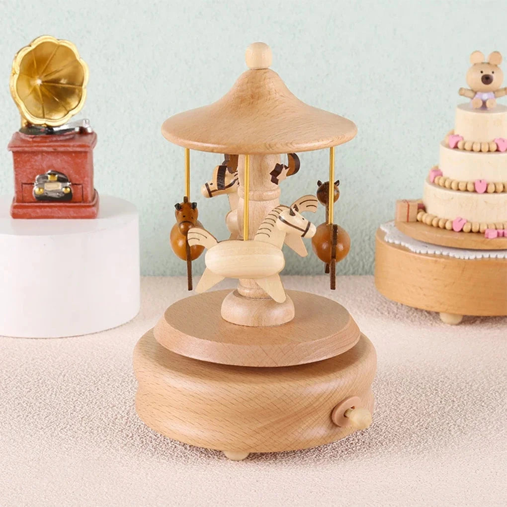 ClassicWhirl Wooden Music Carousel – DIY Hand-Cranked Box for Children’s Toys & Festive Décor E-SHOP ELEGANTE