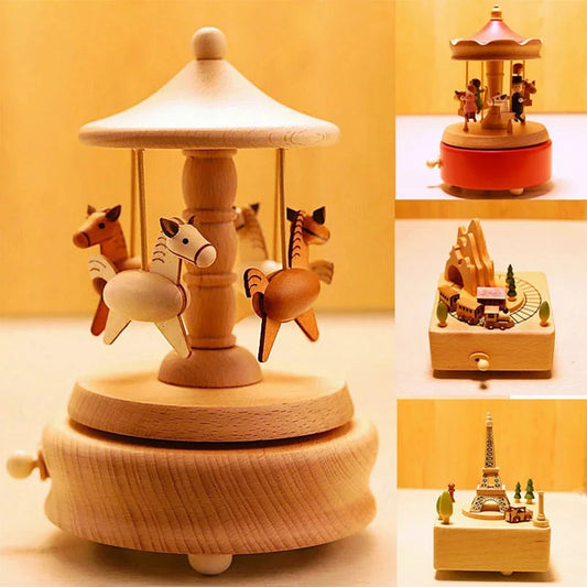 ClassicWhirl Wooden Music Carousel – DIY Hand-Cranked Box for Children’s Toys & Festive Décor E-SHOP ELEGANTE