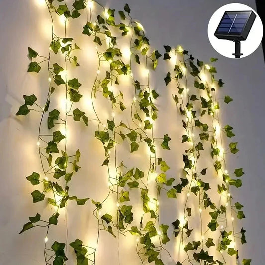 Green Leaf Solar Fairy Lights – 50/100 LEDs Ivy Garland with 8 Modes for Garden, Party & Holiday Décor E-SHOP ELEGANTE