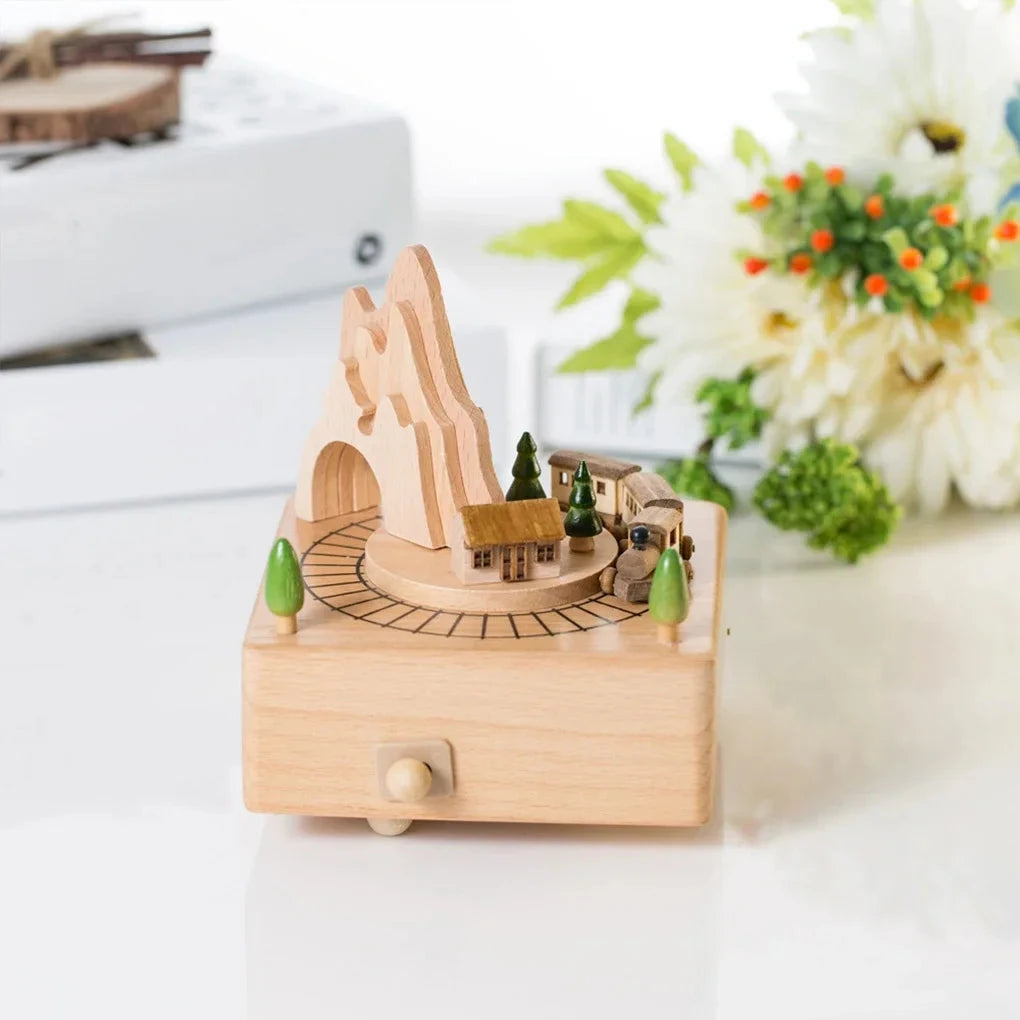 ClassicWhirl Wooden Music Carousel – DIY Hand-Cranked Box for Children’s Toys & Festive Décor E-SHOP ELEGANTE