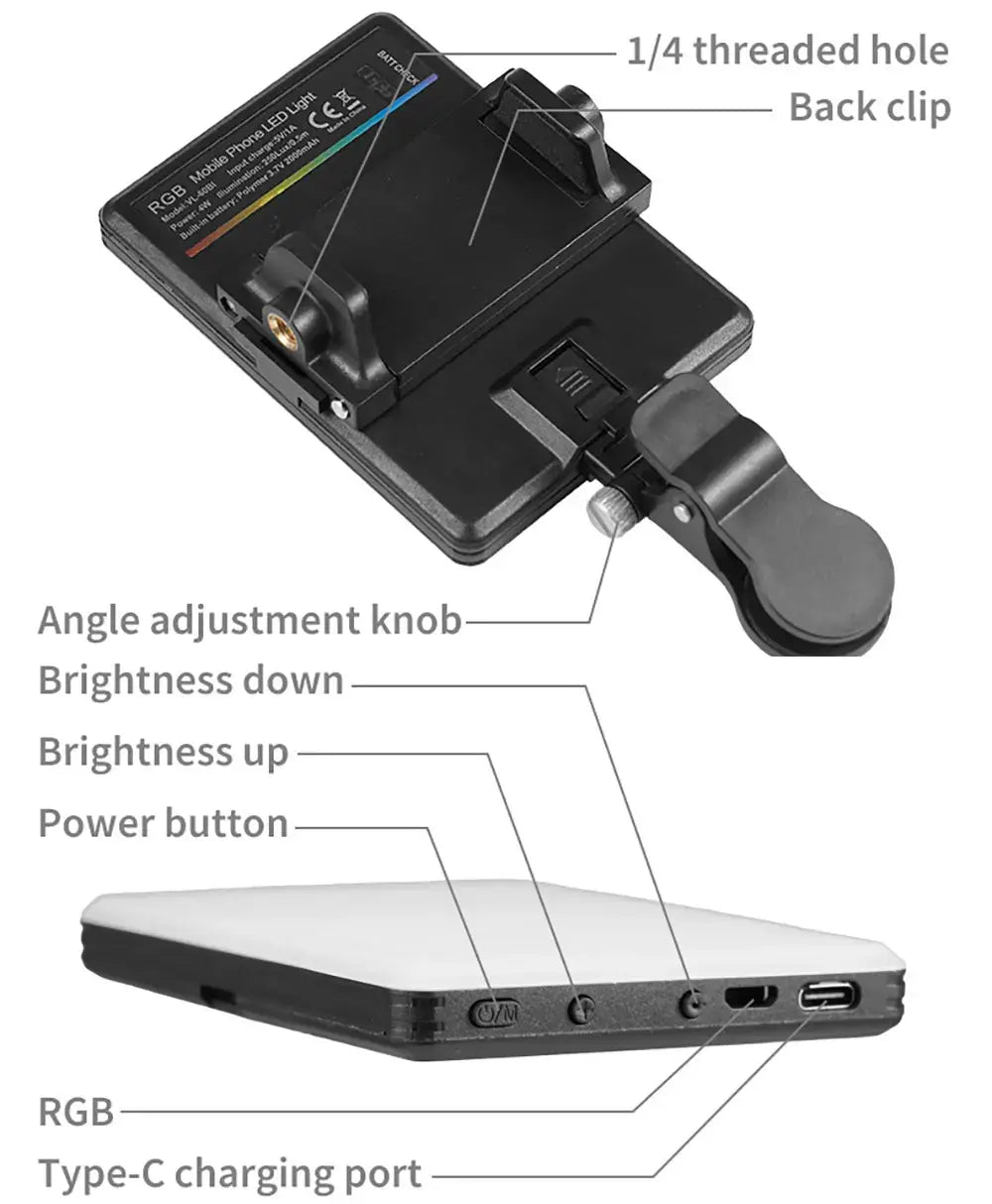 Mini RGB LED Fill Light Clip – Compact Lighting for Vlogs, Selfies & Videos E-SHOP ELEGANTE